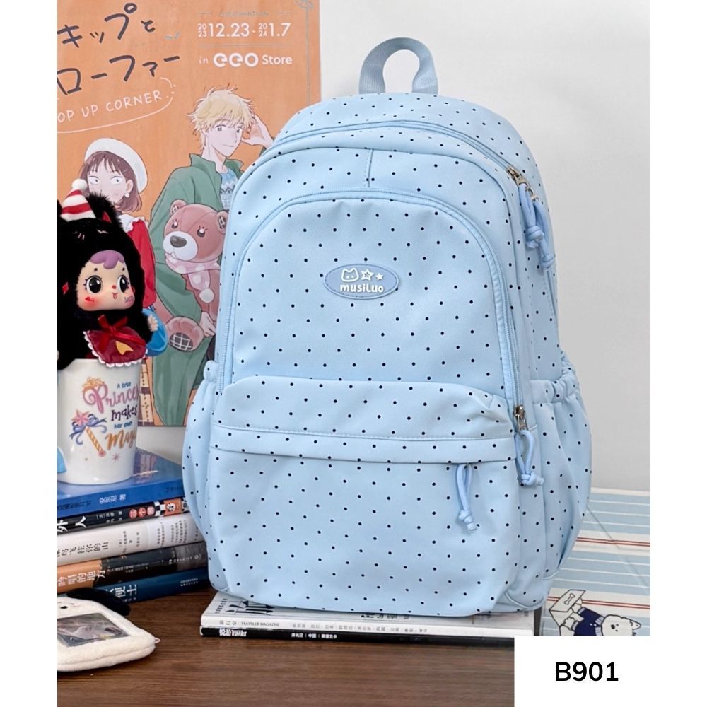 Balo nữ đi học nhiều ngăn họa tiết chấm bi dễ thương Ulzzang cho học sinh các cấp B901 gagastore