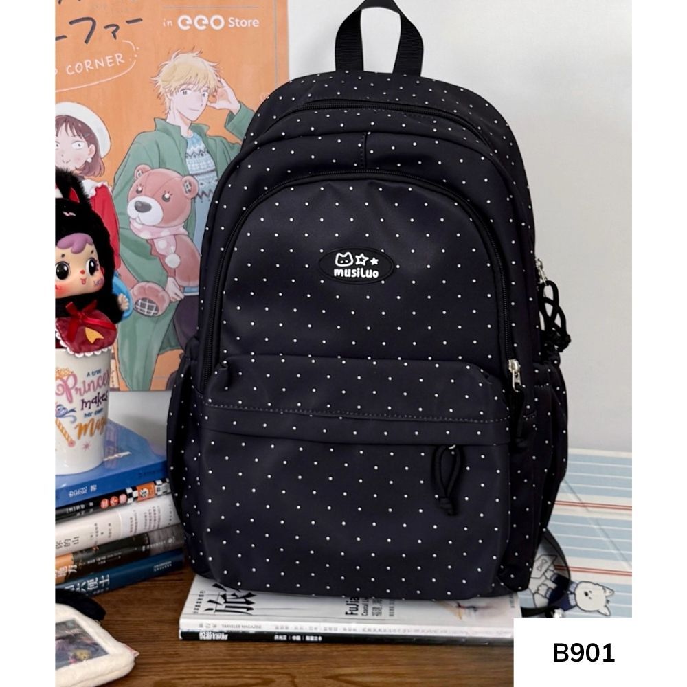 Balo nữ đi học nhiều ngăn họa tiết chấm bi dễ thương Ulzzang cho học sinh các cấp B901 gagastore