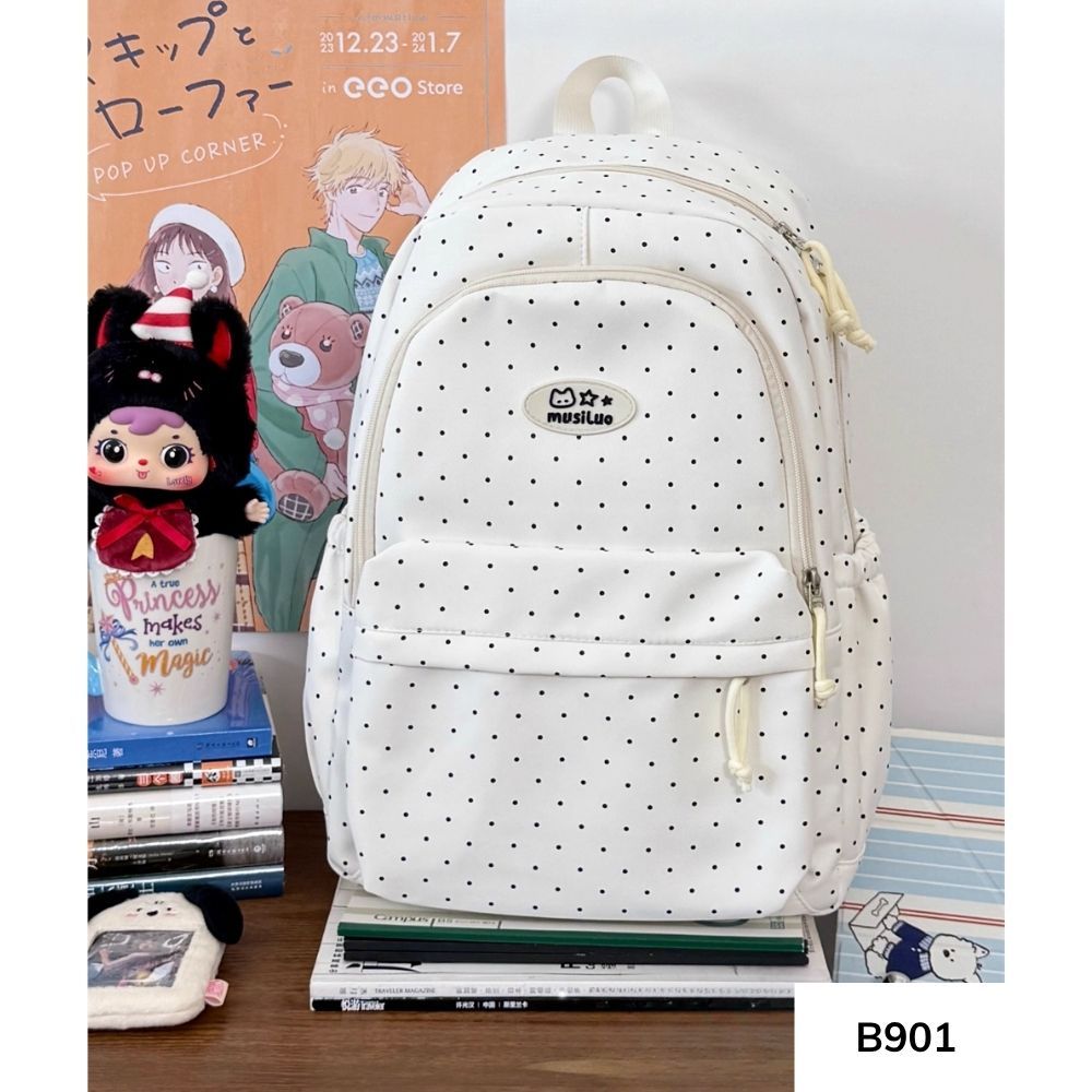 Balo nữ đi học nhiều ngăn họa tiết chấm bi dễ thương Ulzzang cho học sinh các cấp B901 gagastore
