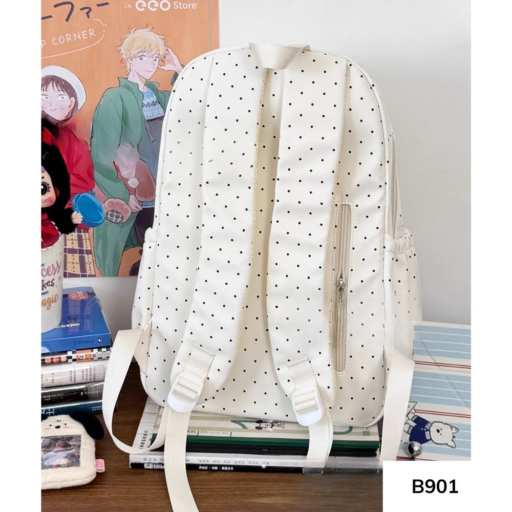 Balo nữ đi học nhiều ngăn họa tiết chấm bi dễ thương Ulzzang cho học sinh các cấp B901 gagastore