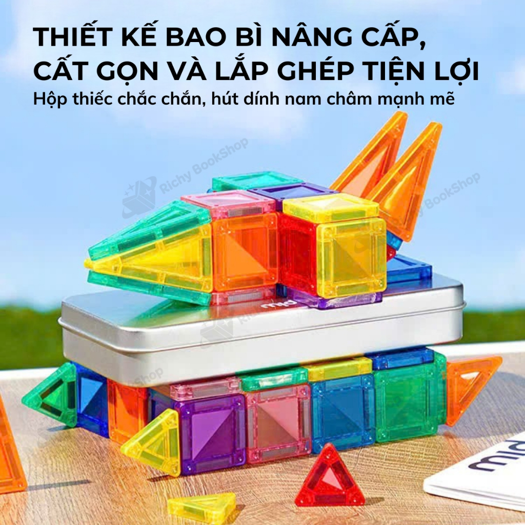 Đồ chơi nam châm xếp hình mini Mideer lắp ráp mô hình Colorful Magnetic Tiles