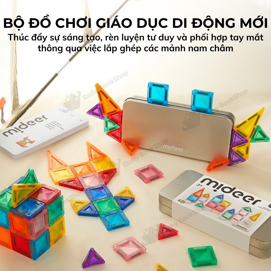 Đồ chơi nam châm xếp hình mini Mideer lắp ráp mô hình Colorful Magnetic Tiles