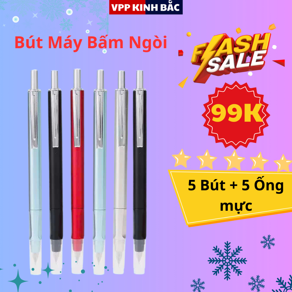 Combo 5 Chiếc Bút Máy Bấm EF Chỉ 99K Dùng Cho Học Sinh Tiểu Học, Viết Êm Trơn - Mực Ra Đều - Sử Dụng Dễ Dàng.