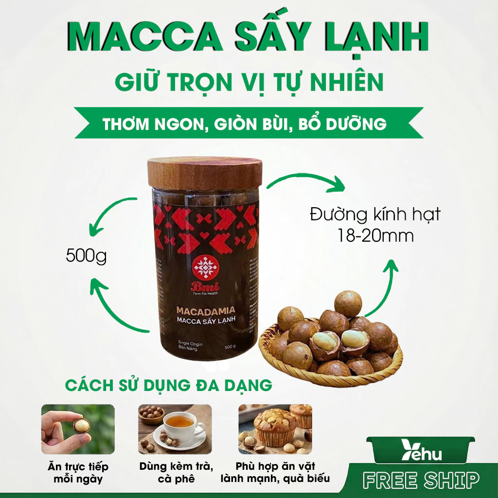 Hạt macca sấy lạnh 500g nguyên vỏ từ cây macca Đắk Nông béo bùi giòn tự nhiên giàu dinh dưỡng và năng lượng Yehu Natural