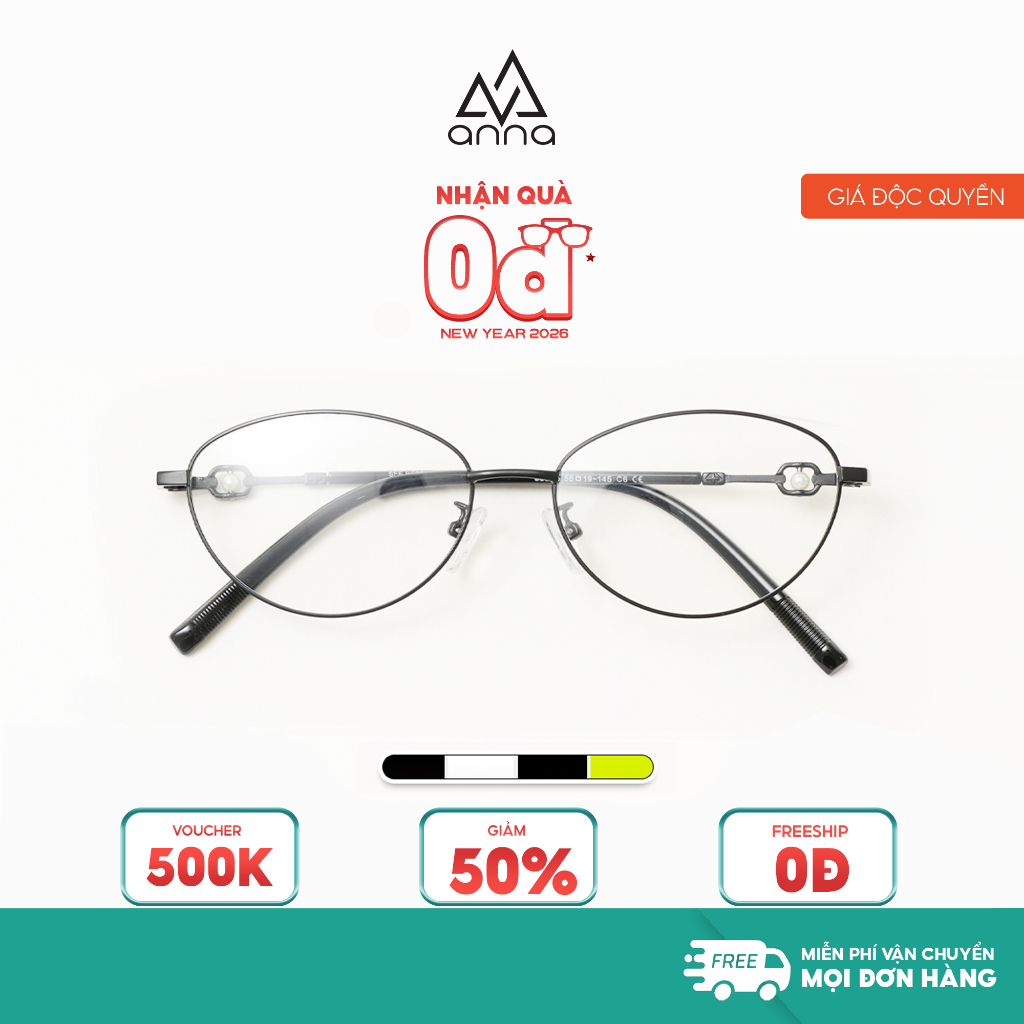 Gọng kính cận thời trang nam nữ ANNA chất liệu kim loại dáng oval 36005