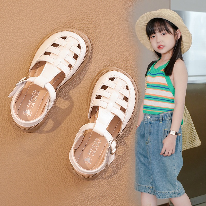 [M028] Sandal Rọ Bé Gái Da Mềm Cao Cấp - Giày Sandal Rọ Cho Bé Phong Cách Hàn Quốc Vintage Đế Êm Chống Trượt TH Kids