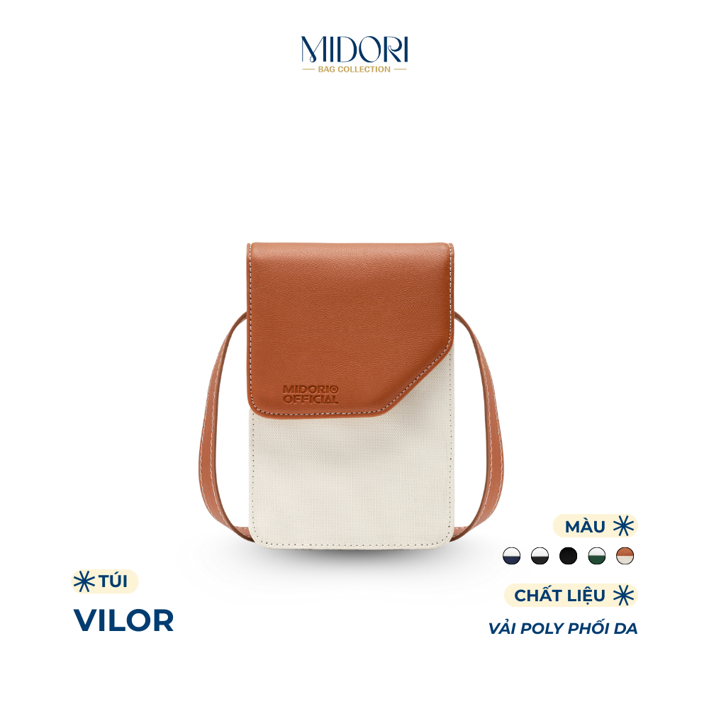 Túi VILOR Đeo Chéo Đựng Điện Thoại Vải Polyester Phối Da PU Nam Nữ Đi Chơi | MIDORI BAG COLLECTION