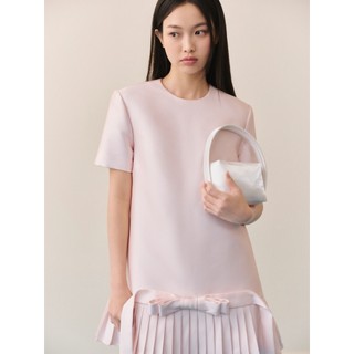 Đầm OLV suông tafta bóng ngọt ngào Blush Tafta Pleated Bow Mini Dress phù hợp đi chơi