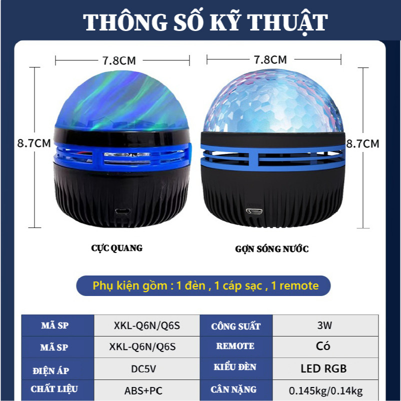 Đèn Cực Quang Q6s galaxy Chiếu Bầu Trời Hình Gợn Nước Tạo Không Gian Thư Giãn, Điều Khiển Từ Xa Trang Trí Phòng Ngủ