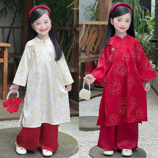 [8-26kg] Áo Dài Tết Sang Xịn Cho Bé Gái ( Áo + Quần)