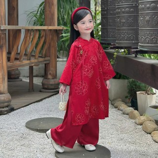 [8-26kg] Áo Dài Tết Sang Xịn Cho Bé Gái ( Áo + Quần)