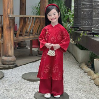 [8-26kg] Áo Dài Tết Sang Xịn Cho Bé Gái ( Áo + Quần)