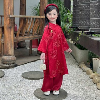 [8-26kg] Áo Dài Tết Sang Xịn Cho Bé Gái ( Áo + Quần)