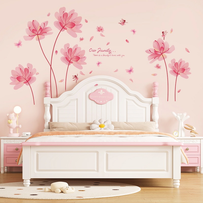 Decal Dán Tường Hoa Cỏ Bướm Hồng Có Keo Sẵn 105x83cm - Trang Trí Phòng Khách Phòng Ngủ
