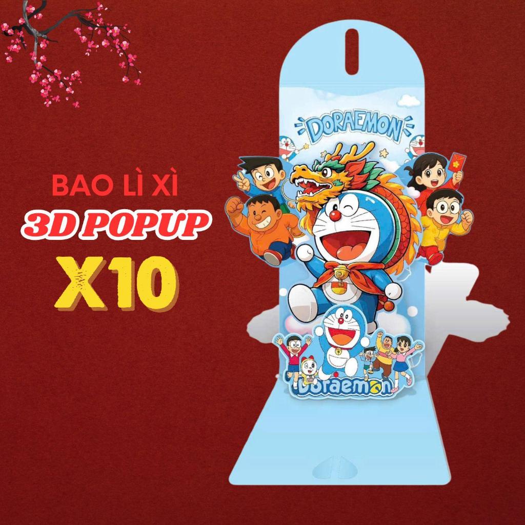 Bao Lì Xì Xòe Popup 3D Cao Cấp Đôremon Xinh Xắn Hot Trend 12 Mẫu Nghệ Thuật Quà Tặng Năm Mới- Đồ Chơi Cho Bé PUKAPI