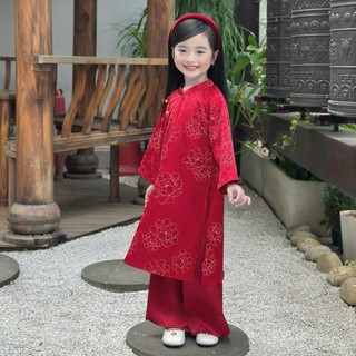 [8-26kg] Áo Dài Tết Sang Xịn Cho Bé Gái ( Áo + Quần)