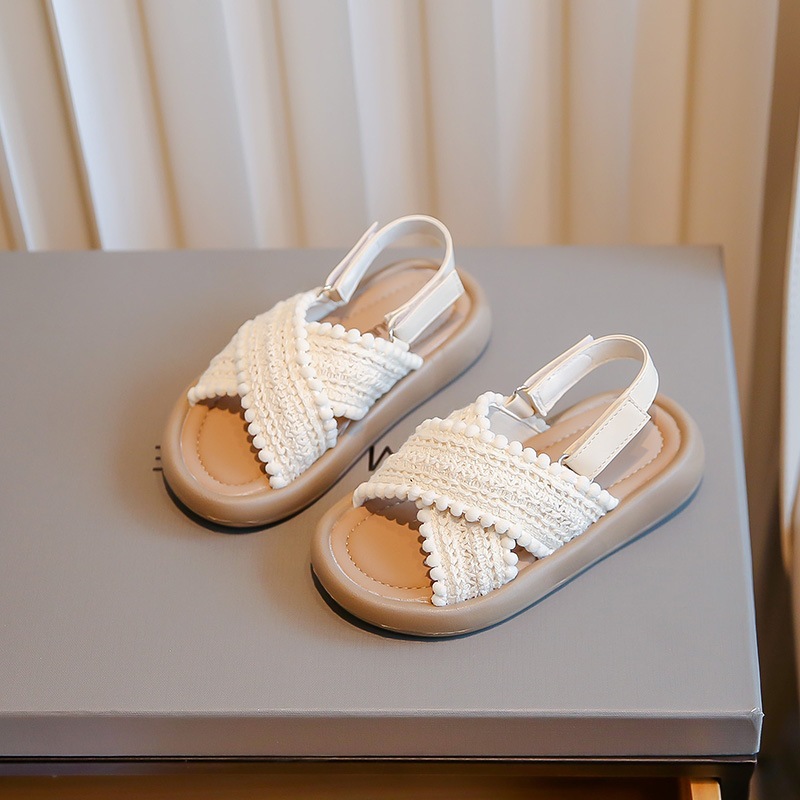 [M043] Sandal Ren Boho Cho Bé Gái – Dép Quai Hậu Viền PomPom Công Chúa Siêu Xinh Mềm Êm Chống Trơn Trượt TH Kids