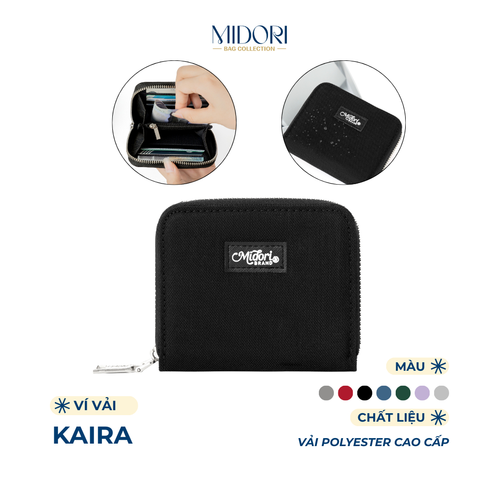 Ví Vải Ngang Cầm Tay Kaira Bóp Đựng Tiền Thẻ Nam Nữ Nhiều Ngăn Polyester | MIDORI BAG COLLECTION