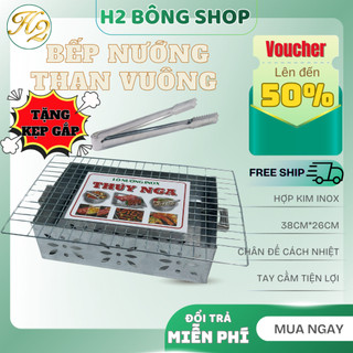 Bếp nướng inox tặng kèm kẹp gắp thịt, lò nướng than hoa ngoài trời