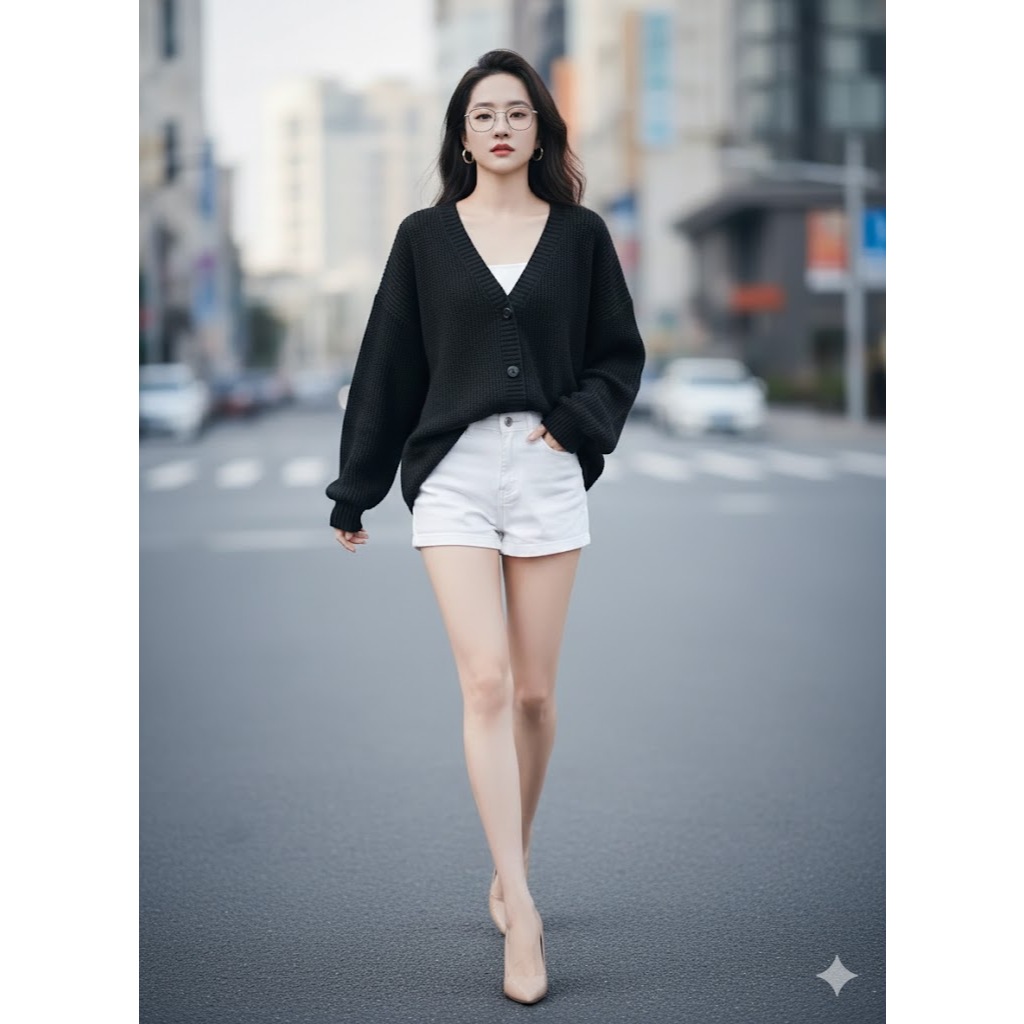 Áo Khoác Len Dệt Kim Cardigan Dáng Rộng Cổ Chữ V Phiên Bản Hàn Quốc 2025