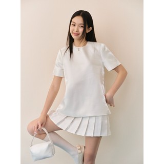 Set OLV áo và chân váy xếp ly chất tafta ánh kim đứng form White Tafta Pleated Mini Set trẻ trung