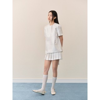 Set OLV áo và chân váy xếp ly chất tafta ánh kim đứng form White Tafta Pleated Mini Set trẻ trung