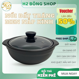 Nồi đất nắp kính nhiều dung tích tiện dụng, nồi thố đất tráng men kho quẹt nấu mỳ cay dày dặn