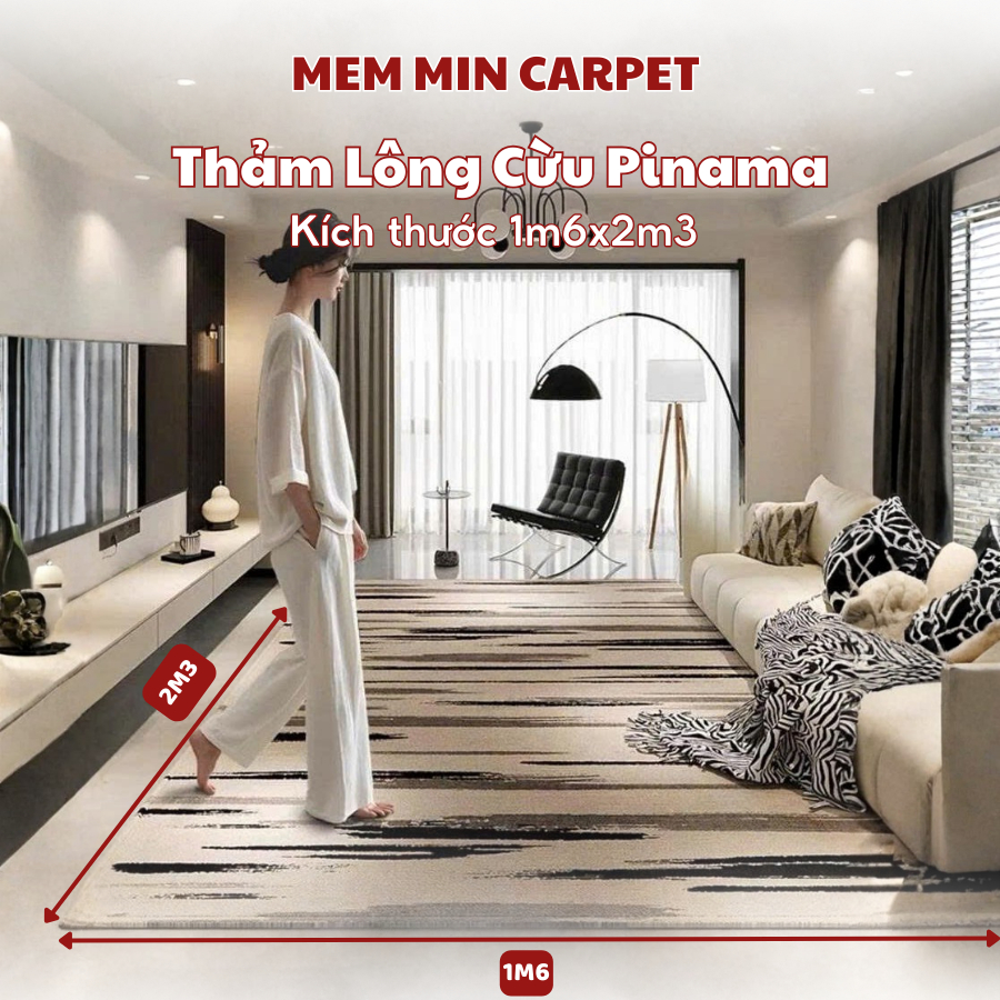 (TH78) Thảm Pinama lông cừu Memmincarpet dày dặn ấm áp, họa tiết basic sang trọng hiện đại