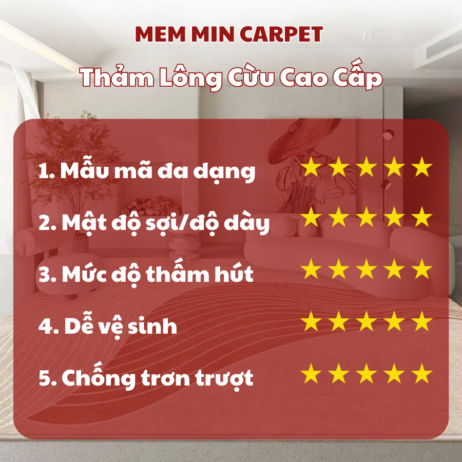 (TH78) Thảm Pinama lông cừu Memmincarpet dày dặn ấm áp, họa tiết basic sang trọng hiện đại