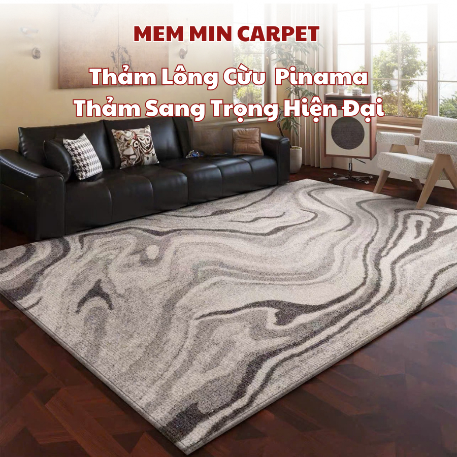 (TH78) Thảm Pinama lông cừu Memmincarpet dày dặn ấm áp, họa tiết basic sang trọng hiện đại