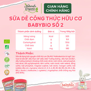 Sữa Dê Hữu Cơ Babybio Số 2 Dòng Caprea 800g (6 - 12 tháng) Bổ Sung Lợi Khuẩn, Phát Triển Não Bộ - Natural Market