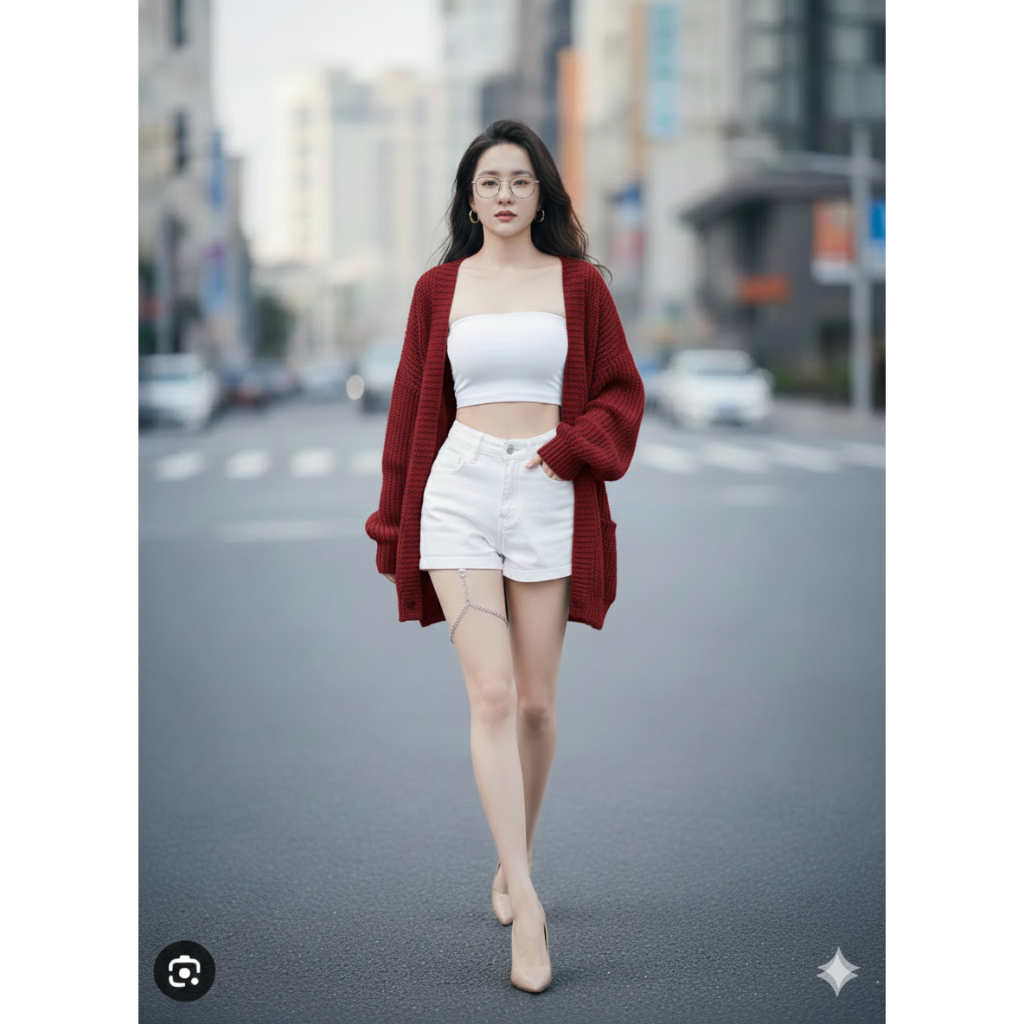 Áo Khoác Len Dệt Kim Cardigan Dáng Rộng Cổ Chữ V Phiên Bản Hàn Quốc 2025
