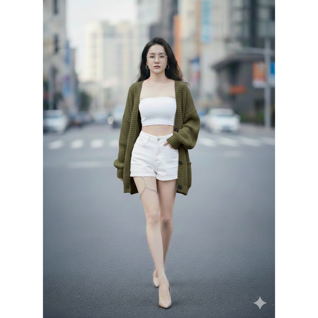 Áo Khoác Len Dệt Kim Cardigan Dáng Rộng Cổ Chữ V Phiên Bản Hàn Quốc 2025