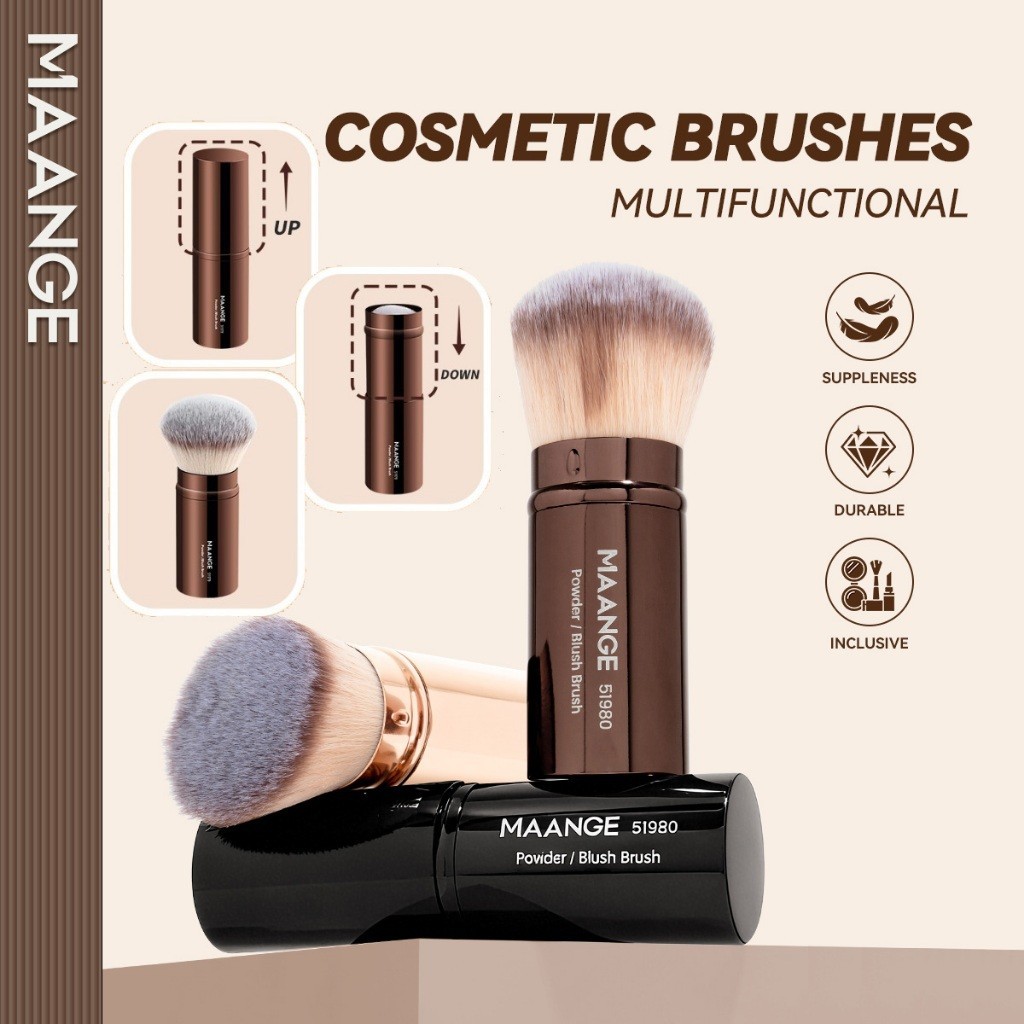 MAANGE Cọ trang điểm dạng ống nhôm cao cấp có nắp đậy, cọ trang điểm má hồng, kem nền cầm tay 51980