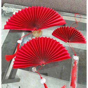 SÉT 3 QUẠT TREO NHUNG ĐỎ DECOR TẾT CÓ SẴN TUA RUA