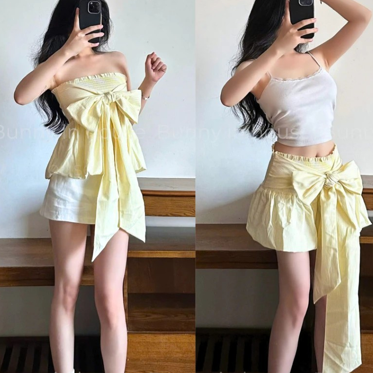 Áo Cúp Ngực Nữ BABEE Họa Tiết Kẻ Sọc Phối Dây Cột Nơ Mặc Nhiều Kiểu Phong Cách Trẻ Trung Cá Tính