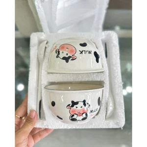 COMBO 2 BÁT SỨ CUTE DỄ THƯƠNG KÈM 2 THÌA SỨ FULL HỘP XỐP