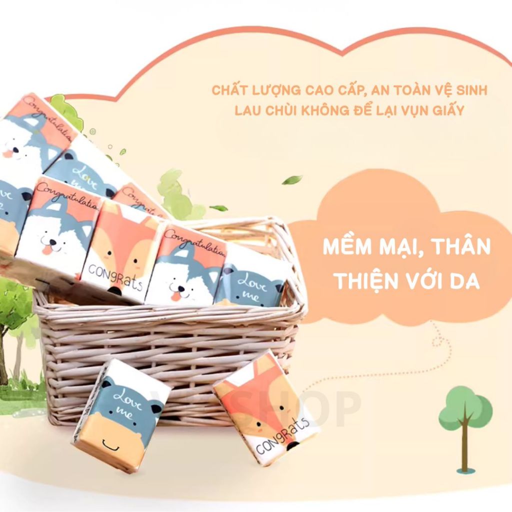 Khăn Giấy Mini Bỏ Túi Bịch 8 Tờ – Giấy Mềm Mịn, Không Bụi – Phù Hợp Đi Học, Đi Làm, Du Lịch