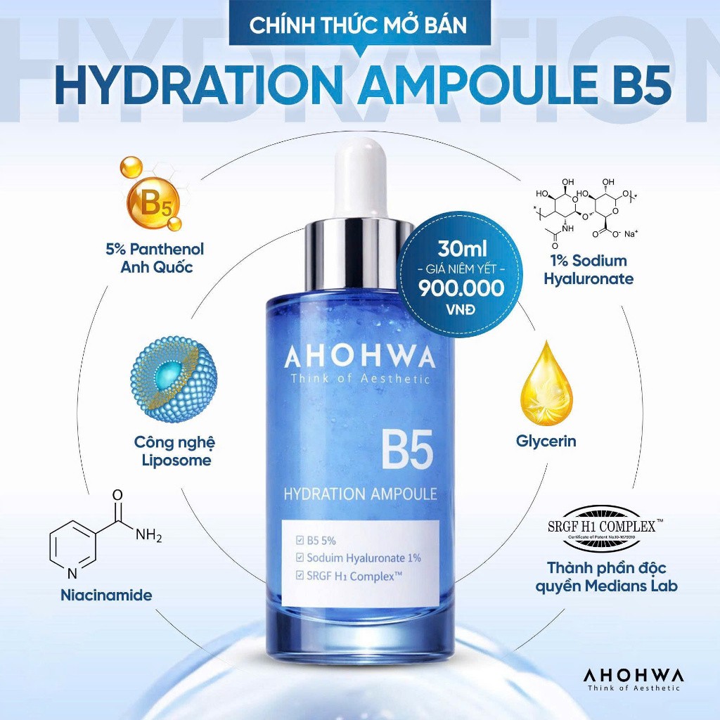 Serum Tinh Chất Phục Hồi Ahohwa Hydration Ampoule B5 30ml – Dưỡng Ẩm, Làm Dịu Da