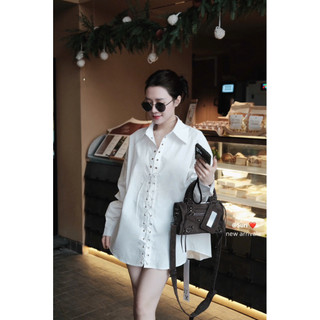 Áo Sơmi Trắng Đan Dây Form Rộng