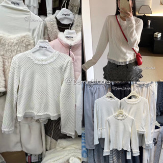 Áo Len Lông Thỏ Viền Ren Bèo Cổ Xinh Xắn Vintage Hàn Quốc Trenddy Trẻ Trung Ngọt Ngào QCCCl1 (Ảnh Thật)|Dami.Studio