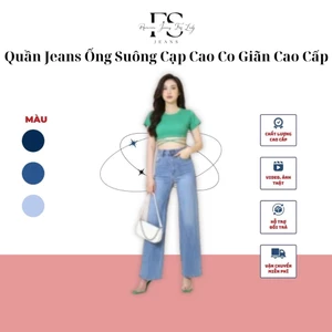 Quần Jean Cao Cấp J4881 Ống Suông Rộng Cạp Cao Chất Jean Mềm Co Giãn Thoãi Mái.