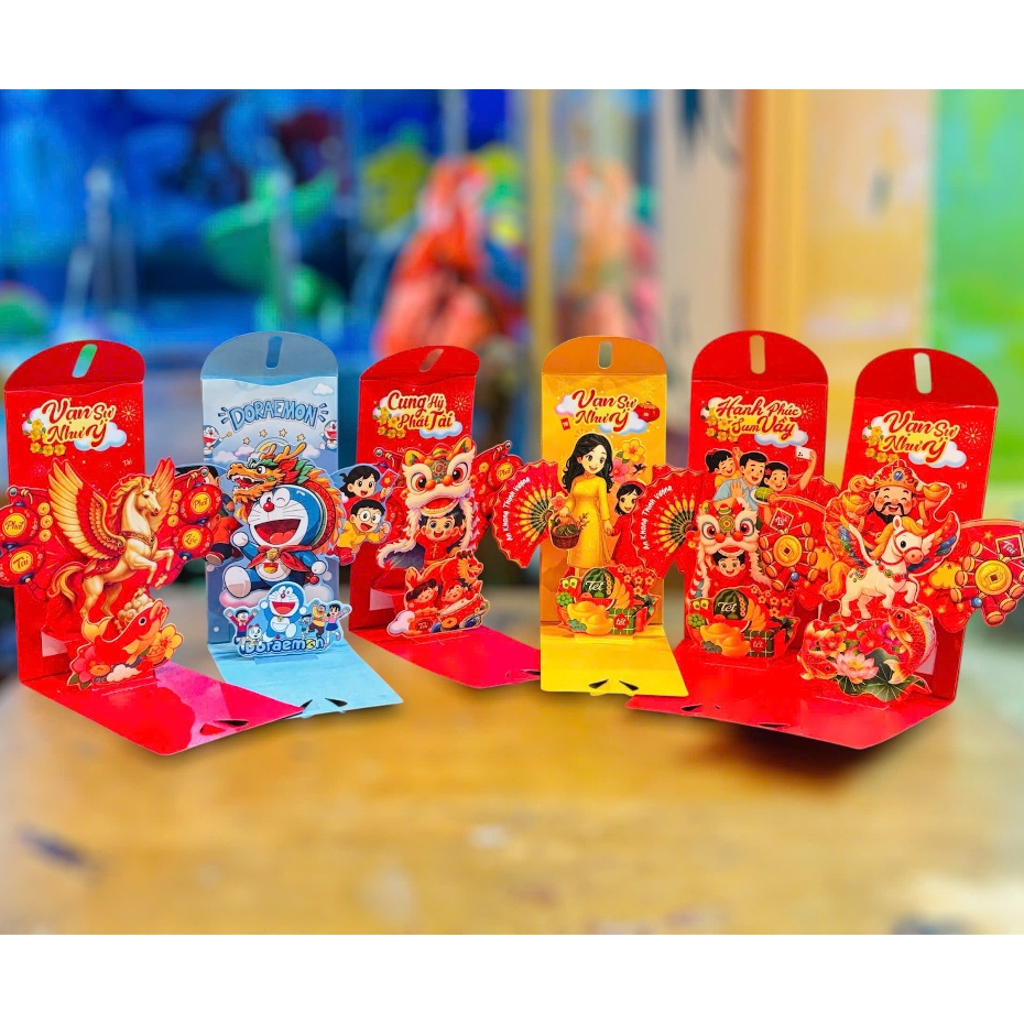 Bao Lì Xì Xòe Popup 3D Cao Cấp Đôremon Xinh Xắn Hot Trend 12 Mẫu Nghệ Thuật Quà Tặng Năm Mới- Đồ Chơi Cho Bé PUKAPI