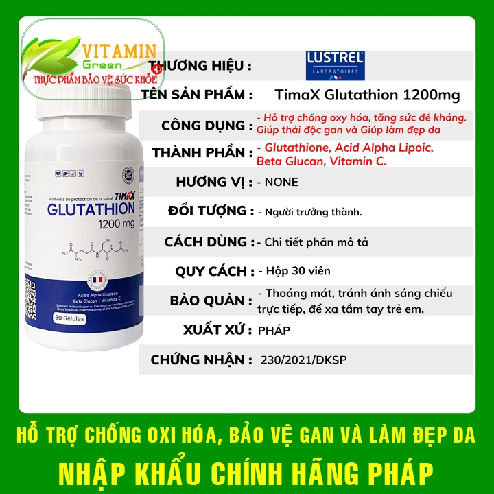 TimaX Glutathion 1200mg h tr chng oxy ha, thi c gan, lm p da |  Nhp khu chnh hng Php | Shopee Vit Nam