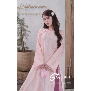 Áo Dài Lụa Ánh Nhũ 4 Tà Tag Đá Cài Mix Quần Suông Chuẩn She’s (ĐỢT SAU CÀI MỚI Ở ẢNH CUỐI)
