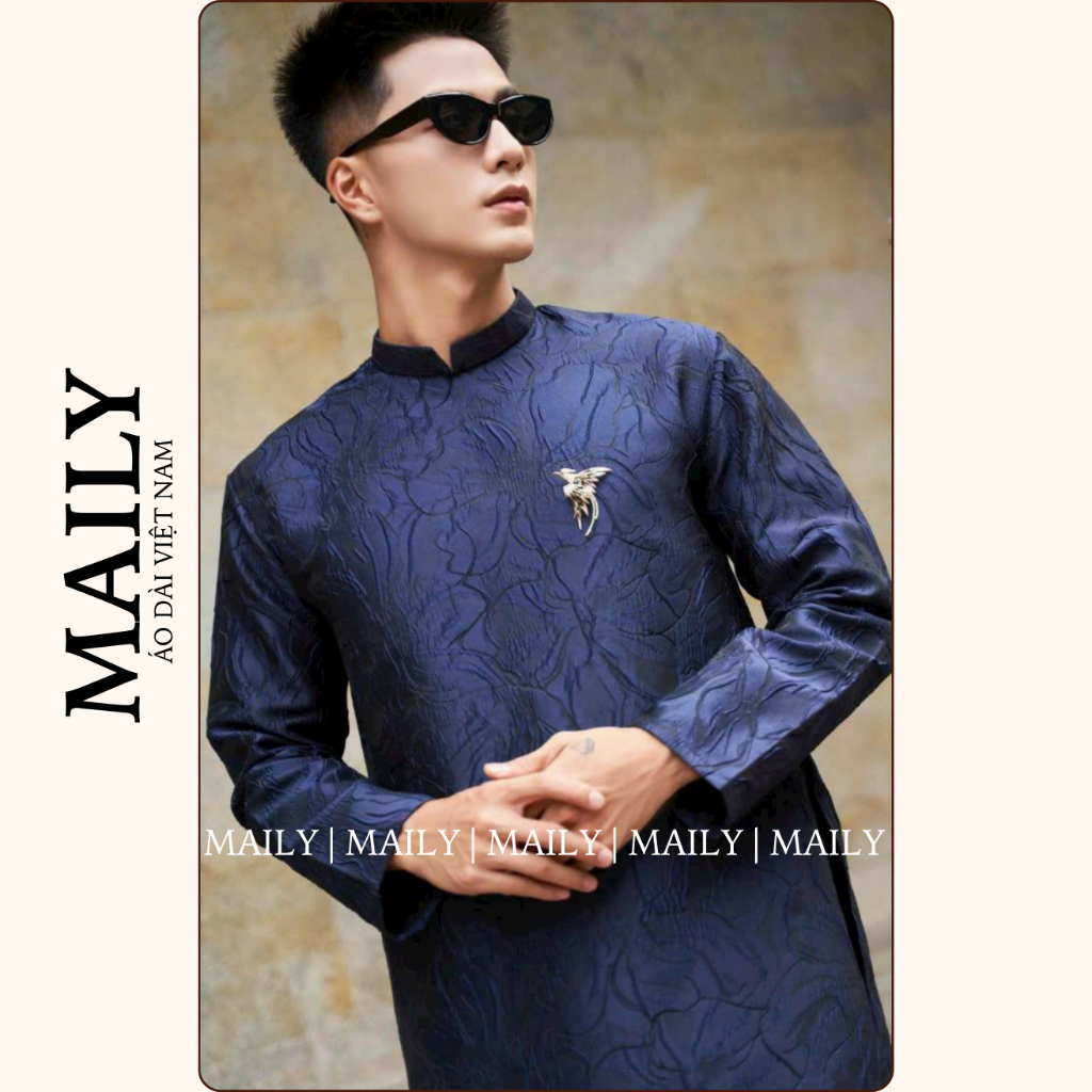 Áo Dài Nam Gấm Nổi Cao Cấp, Mẫu Khải Hưng Cổ Cao Tay Dài Chất Vải Dày Dặn Tôn Dáng Phái Mạnh - ÁO DÀI MAILY