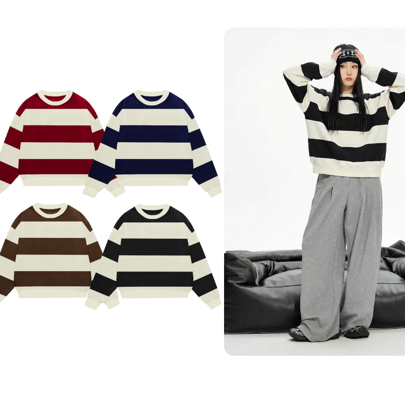Áo Sweater Kẻ Sọc áo tay dài form boxy dáng rộng phù hợp cho nam và nữ chất vải nỉ ép 2 da dày dặn, không xù
