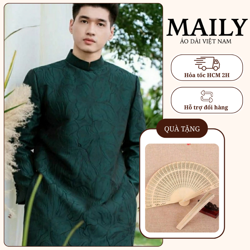 Áo Dài Nam Gấm Nổi Cao Cấp, Mẫu Khải Hưng Cổ Cao Tay Dài Lịch Thiệp - ÁO DÀI MAILY