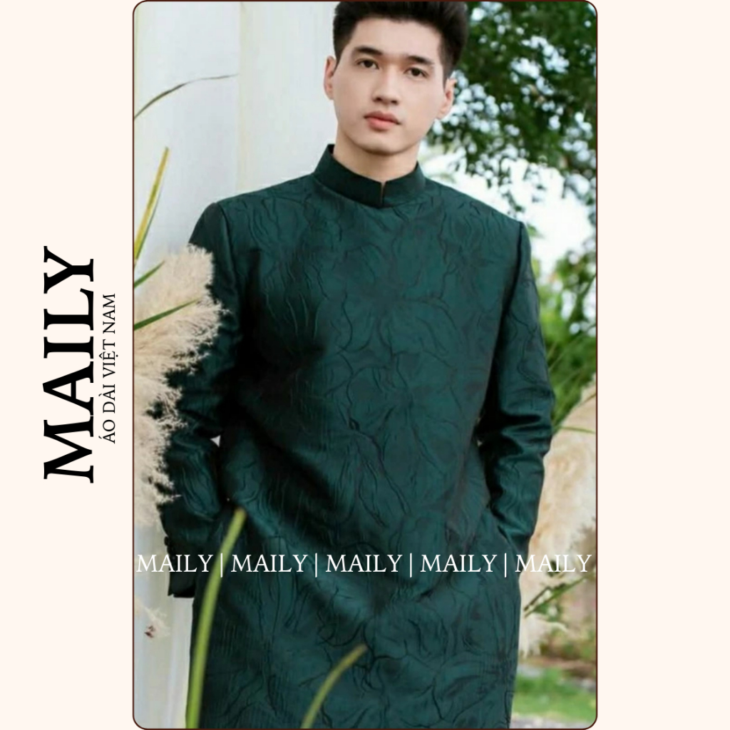Áo Dài Nam Gấm Nổi Cao Cấp, Mẫu Khải Hưng Cổ Cao Tay Dài Lịch Thiệp - ÁO DÀI MAILY