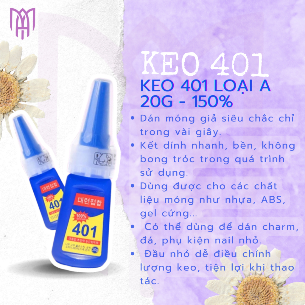Keo 401 Dạng Lỏng Hàn Quốc - Keo Dán Móng Úp, Keo Đính Đá 15g-20g - Dính Chắc, Bền - Loại A, Loại B